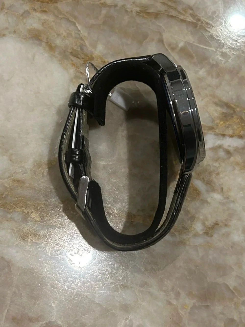 Nine West Men's Black Leather Strap Watch - Black Dial